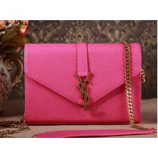 Geantă mică YSL Monogramme Satchel Lipstick Fuchsia din piele texturată Matelasse