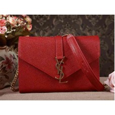 Geantă mică YSL Monogramme din piele texturată matelasséă cu granulație roșie