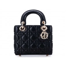 Geantă Dior Nano din piele, cu accesorii aurii, neagră