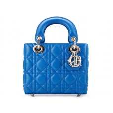 Geantă Dior Nano din piele, cu accesorii aurii, albastră