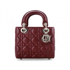 Geantă Dior Nano din piele, cu accesorii aurii, vișinie