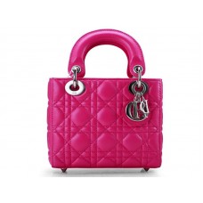 Geantă Dior Nano din piele, cu accesorii argintii, roz aprins