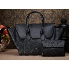 Geantă Celine Tie Nano cu mâner superior din piele neagră cu model piton