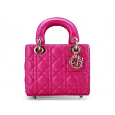 Geantă Dior Nano din piele, cu accesorii aurii, roz aprins