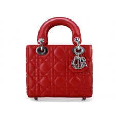 Geantă Dior Nano Leather, cu accesorii argintii și roșii