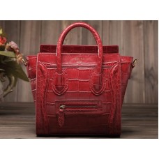 Celine Bagaj Mini Tote din piele de vițel roșie cu piele de crocodil roșie
