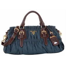Geantă Prada Tessuto Gaufre din nailon cu mâner superior, albastră