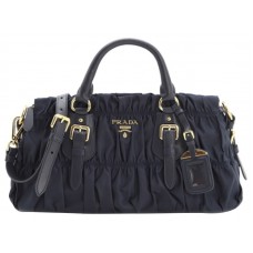 Geantă Prada Tessuto Gaufre din nailon cu mâner superior, albastru închis