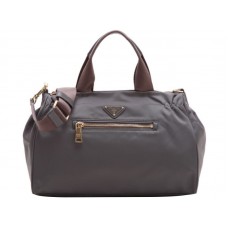 Geantă de umăr Prada Tessuto Nylon cu finisaje din piele Bauletto gri