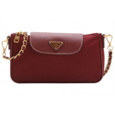 Geantă de mână Prada Tessuto Nylon cu piele Saffiano, culoare vișinie