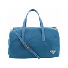 Geantă Prada Vela din nailon cu mâner superior, albastru deschis