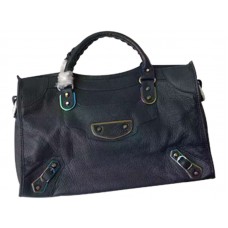 Geantă Balenciaga Classic Metallic Edge Iridescent City, albastru închis