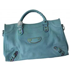 Geantă Balenciaga Classic Metallic Edge Iridescent City, albastru deschis