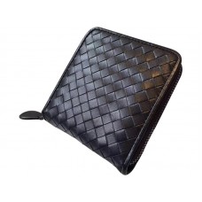 Portofel Bottega Veneta, cu fermoar în două rânduri, în intrecciato negru