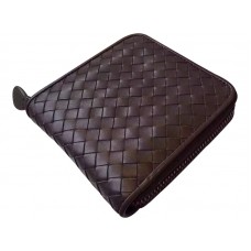 Portofel Bottega Veneta cu fermoar bi-fold, ciocolata intrecciato