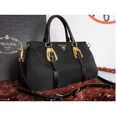 Geantă Prada Tessuto Nylon Soft din piele de vițel cu mâner superior, neagră