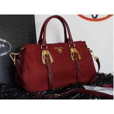 Geantă Prada Tessuto Nylon Soft din piele de vițel cu mâner superior, vișinie