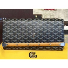 Geantă de mână Goyard Chevron Monte Carlo Bois neagră cu finisaje din piele maro