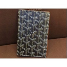 Husă de pașaport Goyard Goyardine neagră cu garnitură din piele maro