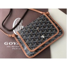 Portofel crossbody Goyard Goyardine Plume negru cu garnitură din piele maro