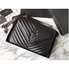 Saint Laurent Coll'Ge Medium în piele Matelass® neagră