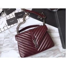 Saint Laurent Coll?Ge Medium în piele Matelass? Burgundy