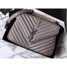 Saint Laurent Coll?Ge Medium în piele Matelass? Gri