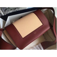 Geantă de umăr Celine Frame medie, piele de căprioară, vișinie și cămilă