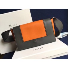 Geantă de umăr Celine Frame Medium Calskin portocalie și neagră