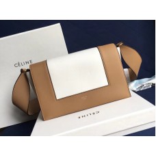 Geantă de umăr Celine Medium Frame Calskin bej și alb
