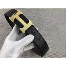 Cataramă curea Hermes Gold H și curea reversibilă din piele neagră