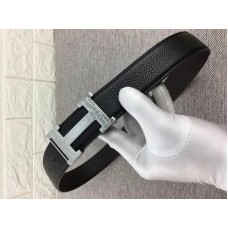 Cataramă curea Hermes H argintie și curea reversibilă din piele neagră