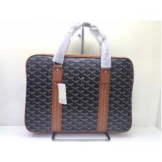 Servietă Goyard Goyardine neagră cu garnitură din piele maro