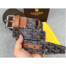 Curea din piele Goyard Chevron Goyardine neagră cu garnitură din piele maro
