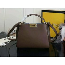 Geantă Fendi Peekaboo Essential din piele de vițel maro închis