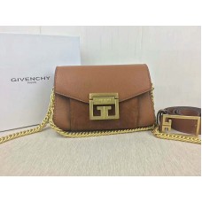 Geantă Givenchy mică gv3 din piele granulată și piele întoarsă maro