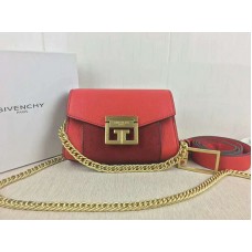 Geantă Givenchy mică gv3 din piele granulată și piele întoarsă roșie