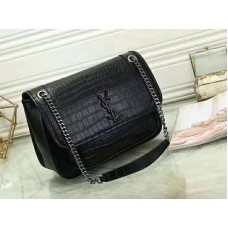 Saint Laurent Niki Medium în relief cu model crocodil negru
