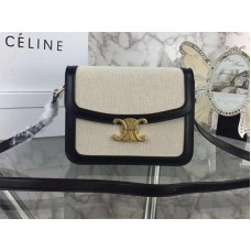 Geantă Celine Triomphe mare din material textil și piele naturală de vițel neagră