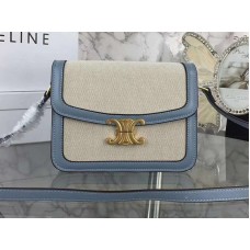 Geantă Celine Triomphe mare din material textil și piele naturală de vițel, albastră