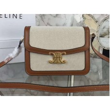 Geantă Celine Triomphe mare din material textil și piele naturală de vițel, maro