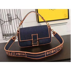 Geantă mare Fendi Baguette din denim, albastră și portocalie