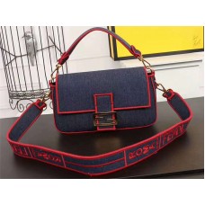 Geantă mare Fendi Baguette din denim, albastră și roșie