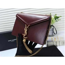 Geantă Saint Laurent Cassandra cu monogramă, piele de vițel, vișinie