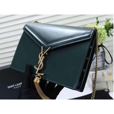 Geantă Saint Laurent Cassandra cu monogramă, piele de vițel, verde