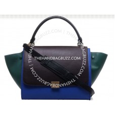 Geantă de umăr Celine Trapeze din piele de vițel multicoloră maro/albastru/verde