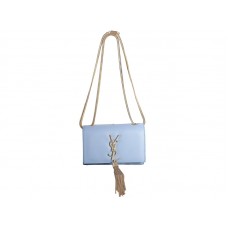 Geantă Yves Saint Laurent Mini Monogram din piele originală, albastru deschis
