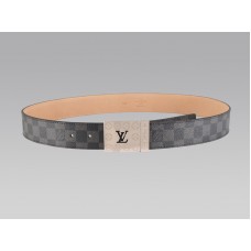 Curea Louis Vuitton Damier Graphite cu cataramă argintie cu logo