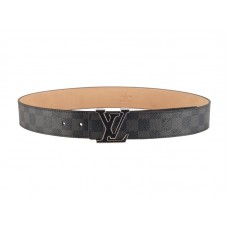 Curea Louis Vuitton Initiales Damier Graphite Neagră Cu Cataramă Aurie
