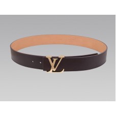Curea Louis Vuitton din piele maro cu inițiale și cataramă aurie